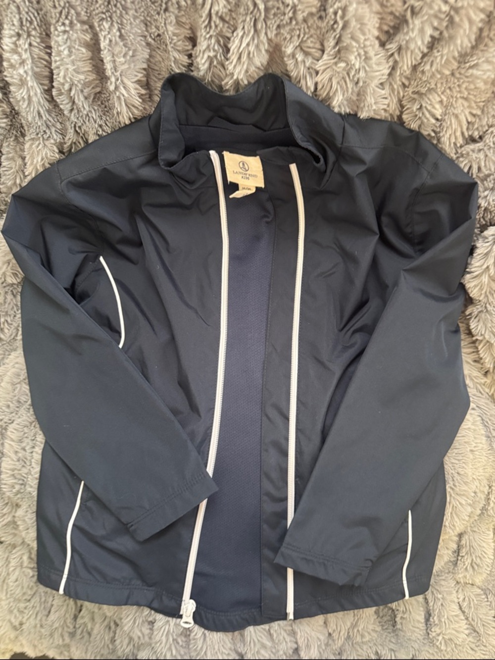 Lands' End Kids Navy Jacket with White Zipper Trim